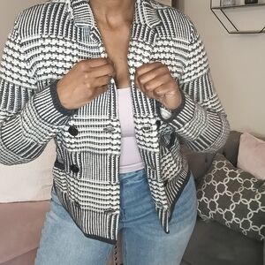 LOFT Black and White Patterned Knit Blazer